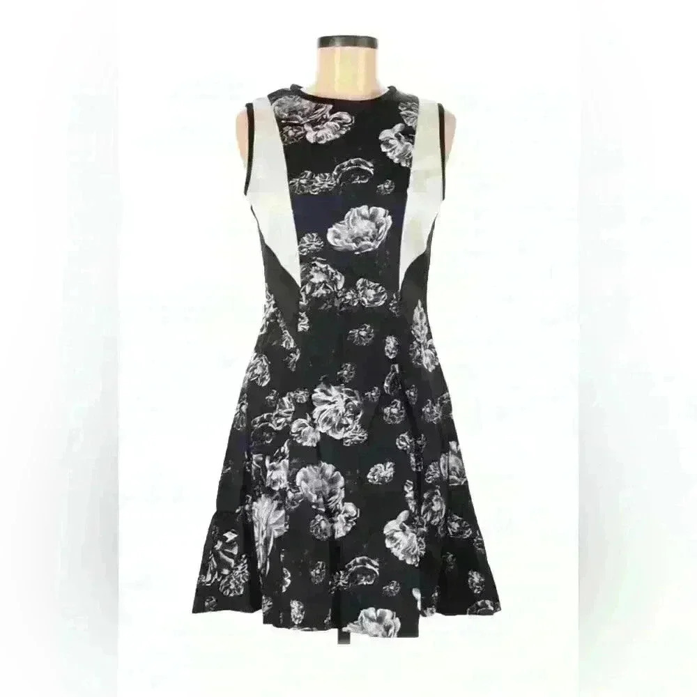 Prabal Gurung Floral Flare Dress Women’s Black White Size 6 NWT